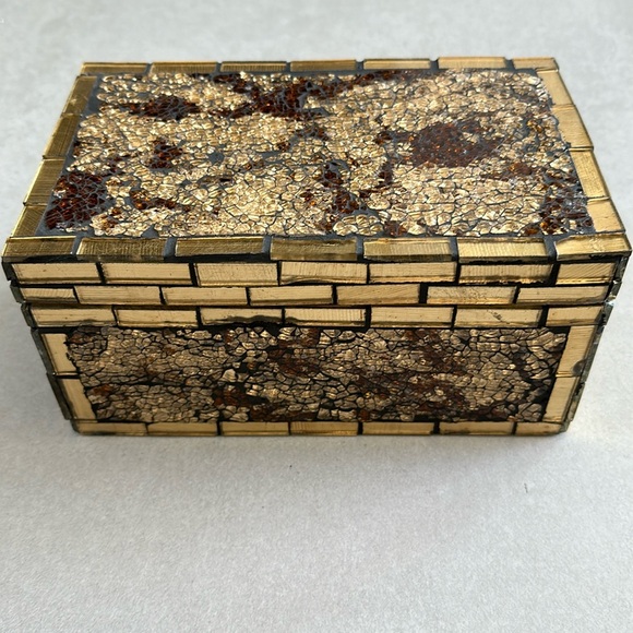 Other - Mosaic Decorative Storage Box Gold Tones Black Lacquer On The Inside 8.5”x5”x4”